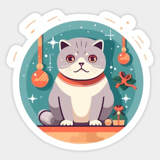 Scottish Fold Cat Xmas Ornament, Love Cats Sticker